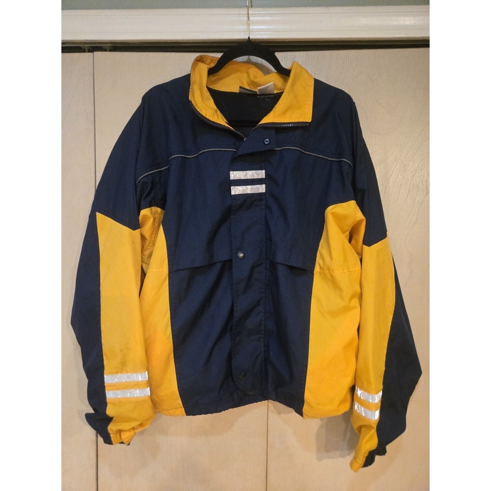 Vintage ASICS Gelanots Windbreaker Jacket Mens M Blue Yellow‎ Reflective Mesh...